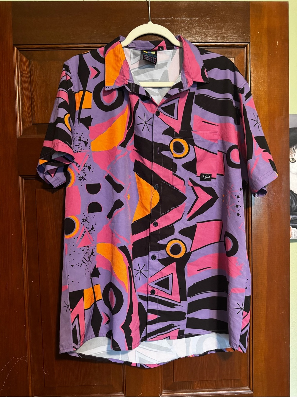 B Fresh Abstract Short-Sleeve Button-Up Shirt Purple Pink Orange Black Large